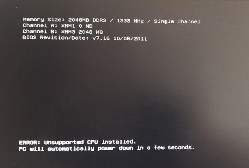 I5 2400cpu可以启动，但提示安装了不支持的CPU，过几秒就关机。